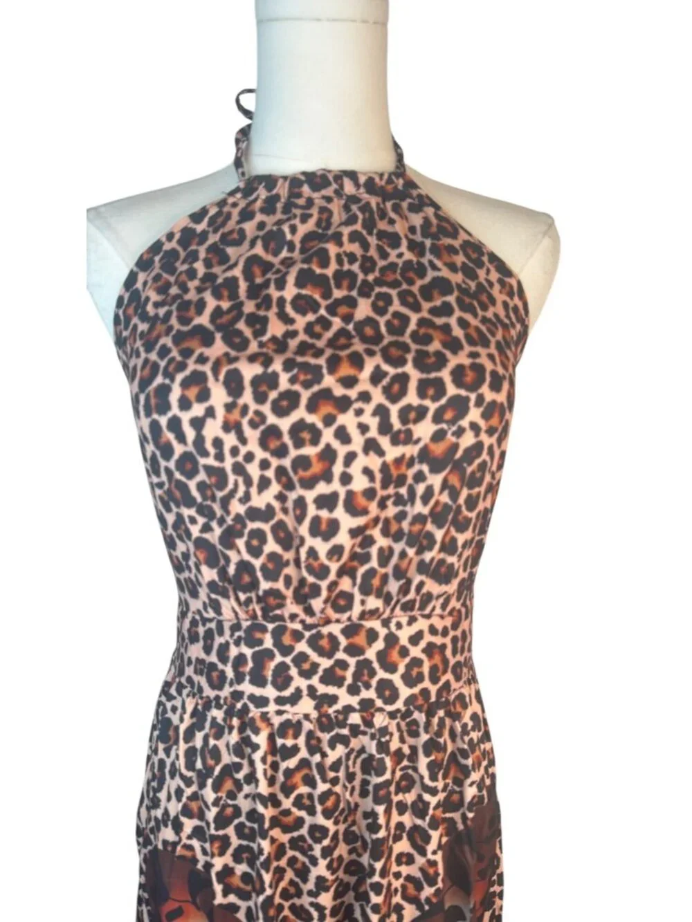 NEW Leopard M Print Boho Halter Maxi Dress Butterfly Detail Sleeveless - Picture 4 of 16